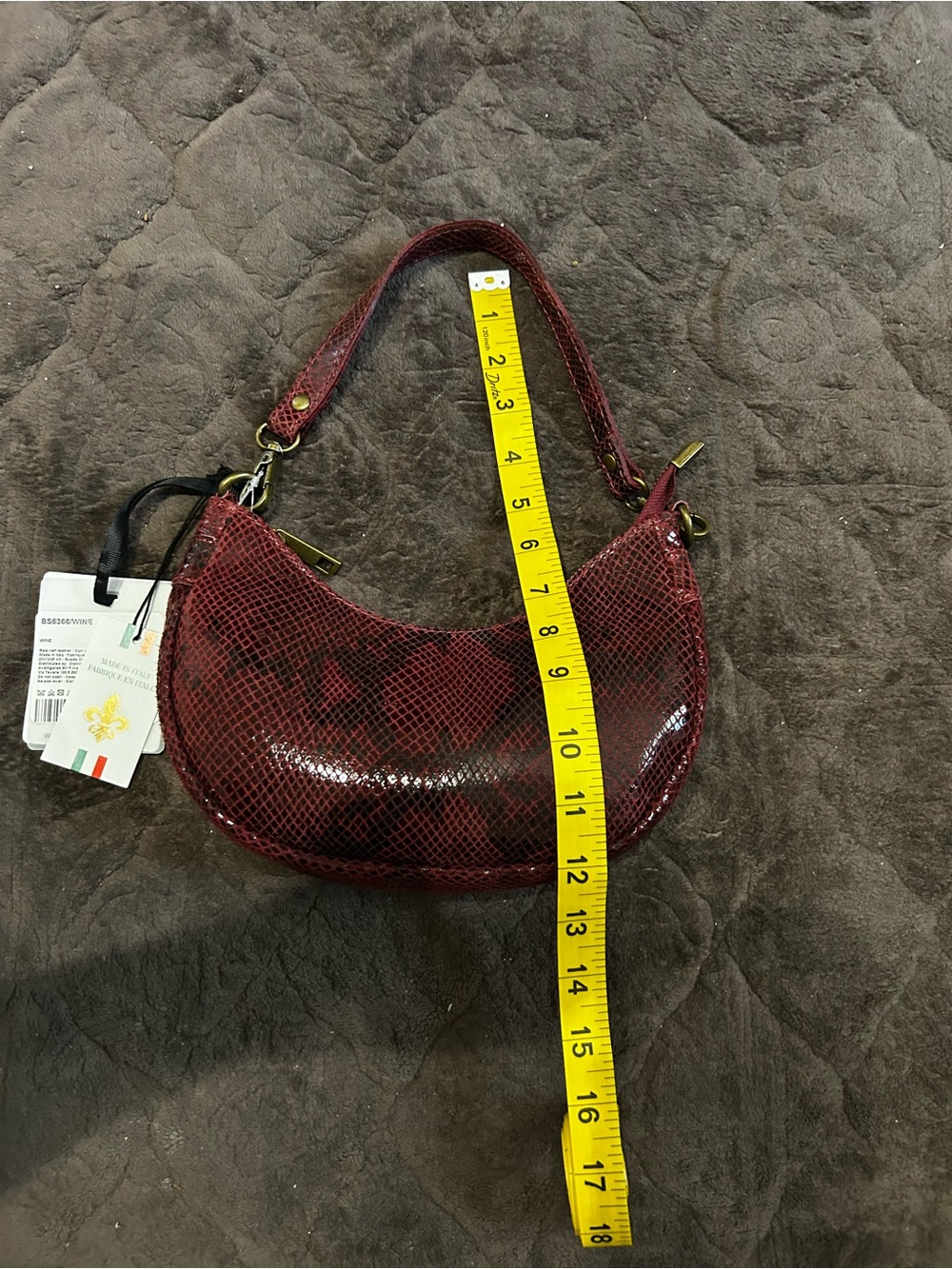 Red Snake-Texture Shoulder Bag - [Marlon ] genuine leather - Picture 6 of 7
